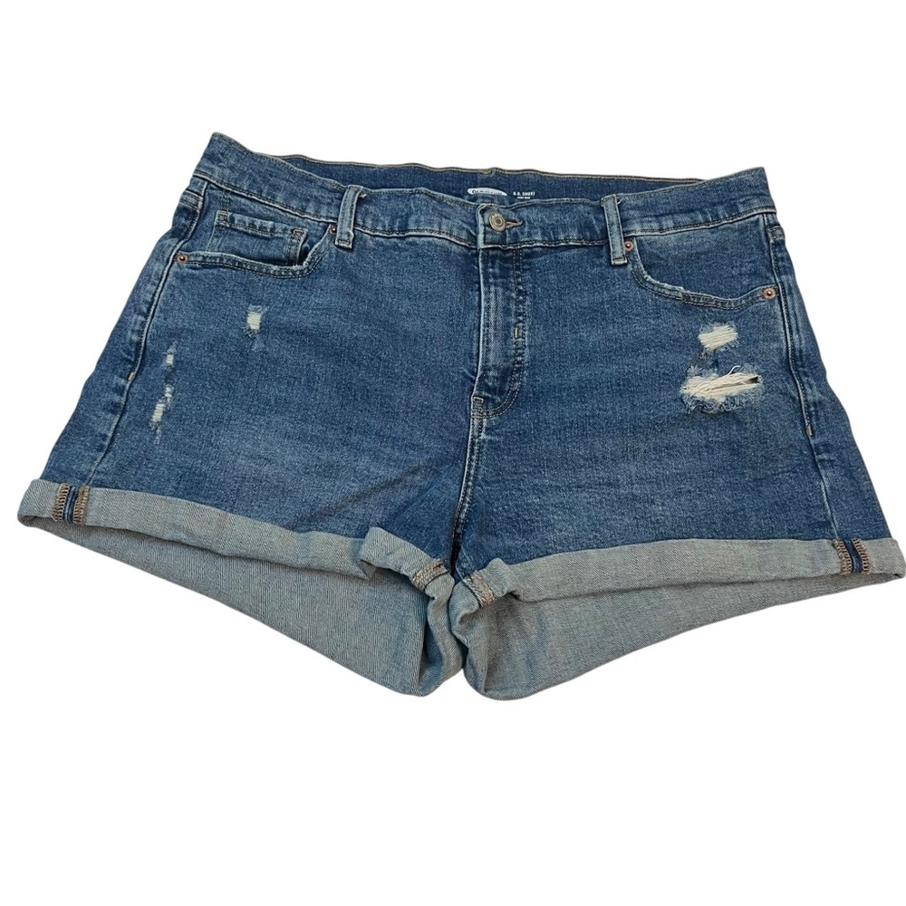 Old Navy Women's‎ 18 Plus O.G. High Rise Denim Shorts Distressed Rolled Cuff
